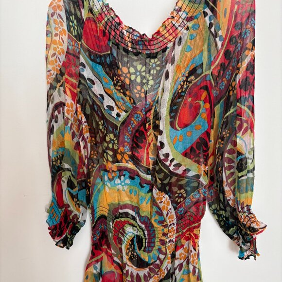 Colorful, Groovy CACHE Women's Sheer Chiffon Style Boho Tunic sz M - Picture 2 of 7